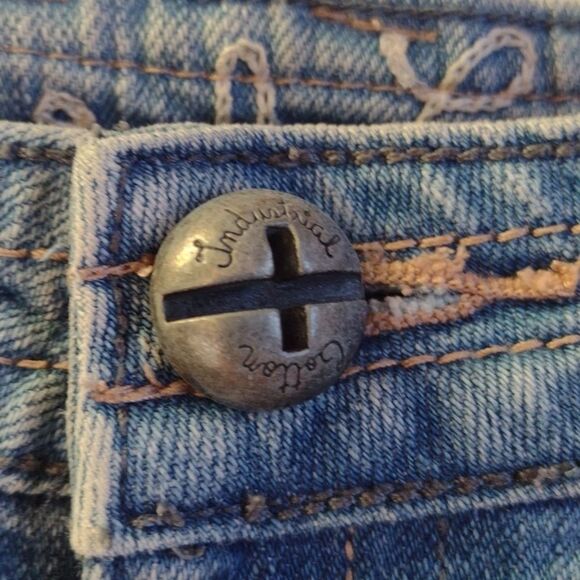 Industrial Cotton Medium Wash Denim Capri Jeans with Exposed Stitching Size 3 - Picture 5 of 13